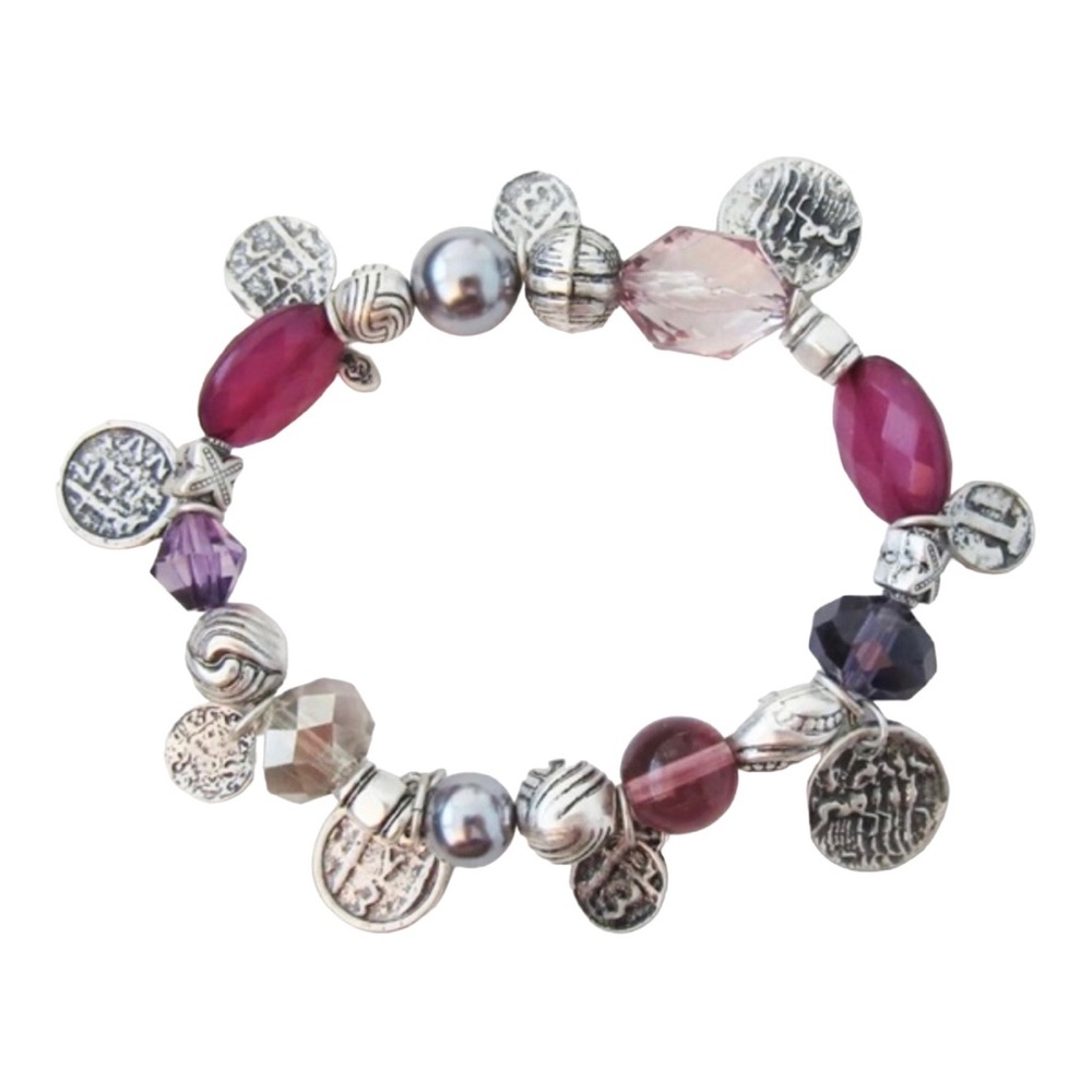 New Premier Designs Passionista Bracelet, stretch purple & silver charms & beads